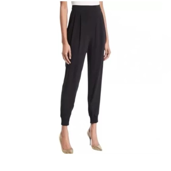 Eileen Fisher Silk Crepe High Rise Jogger Pants Medium Black Ankle Zip - Picture 1 of 9
